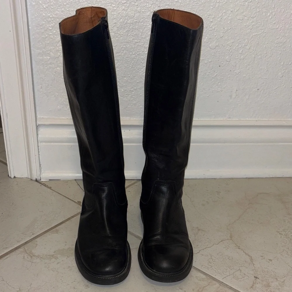 J. Crew Black Leather riding Boots equestrian fall side zipper 6 made in Italy - Picture 9 of 10